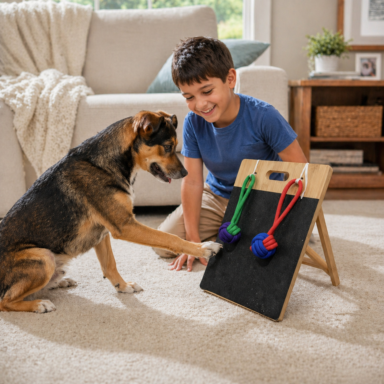 Dog Scratch Board for Nails – Bamboo Nail File with 2 Rope Toys