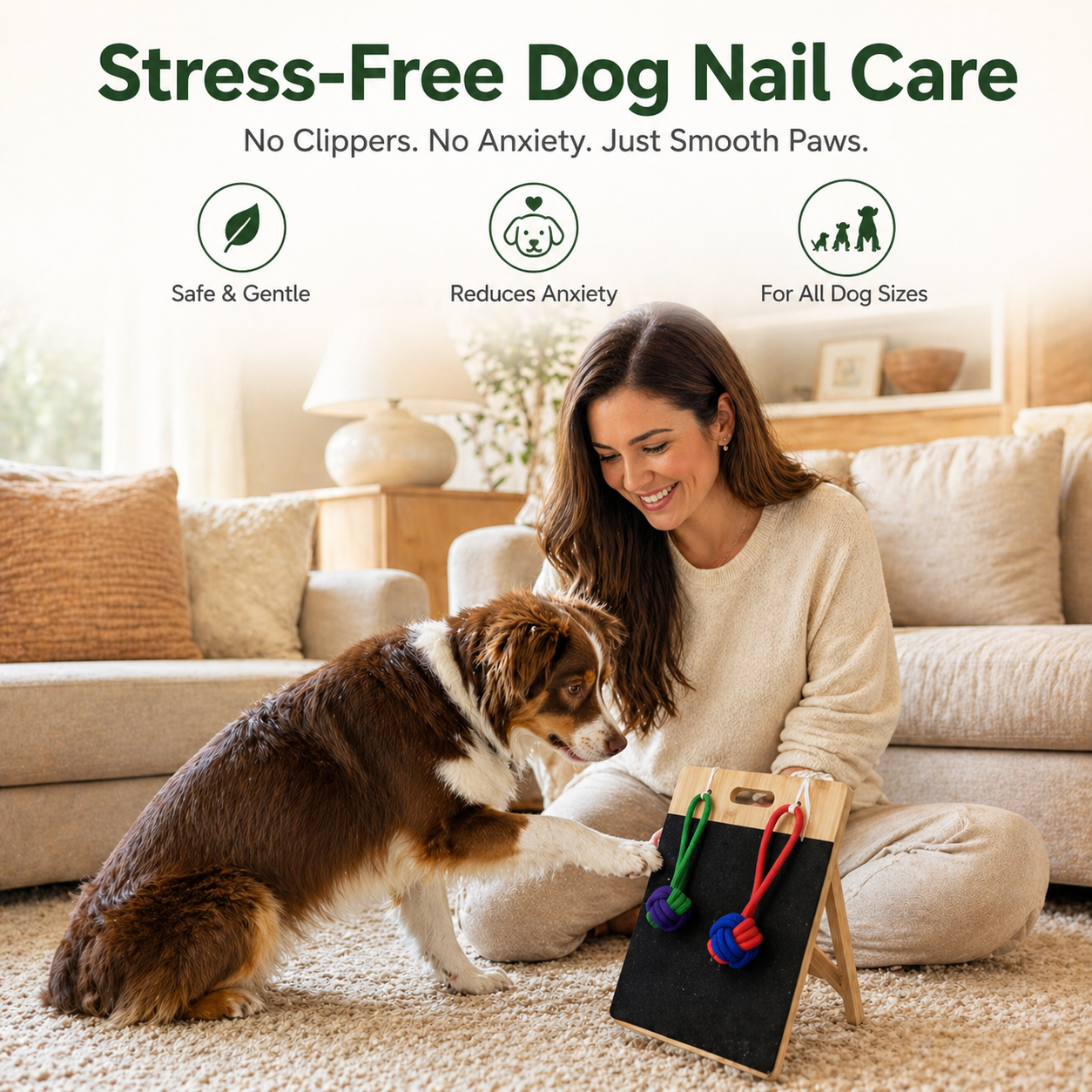 Dog Scratch Board for Nails – Bamboo Nail File with 2 Rope Toys
