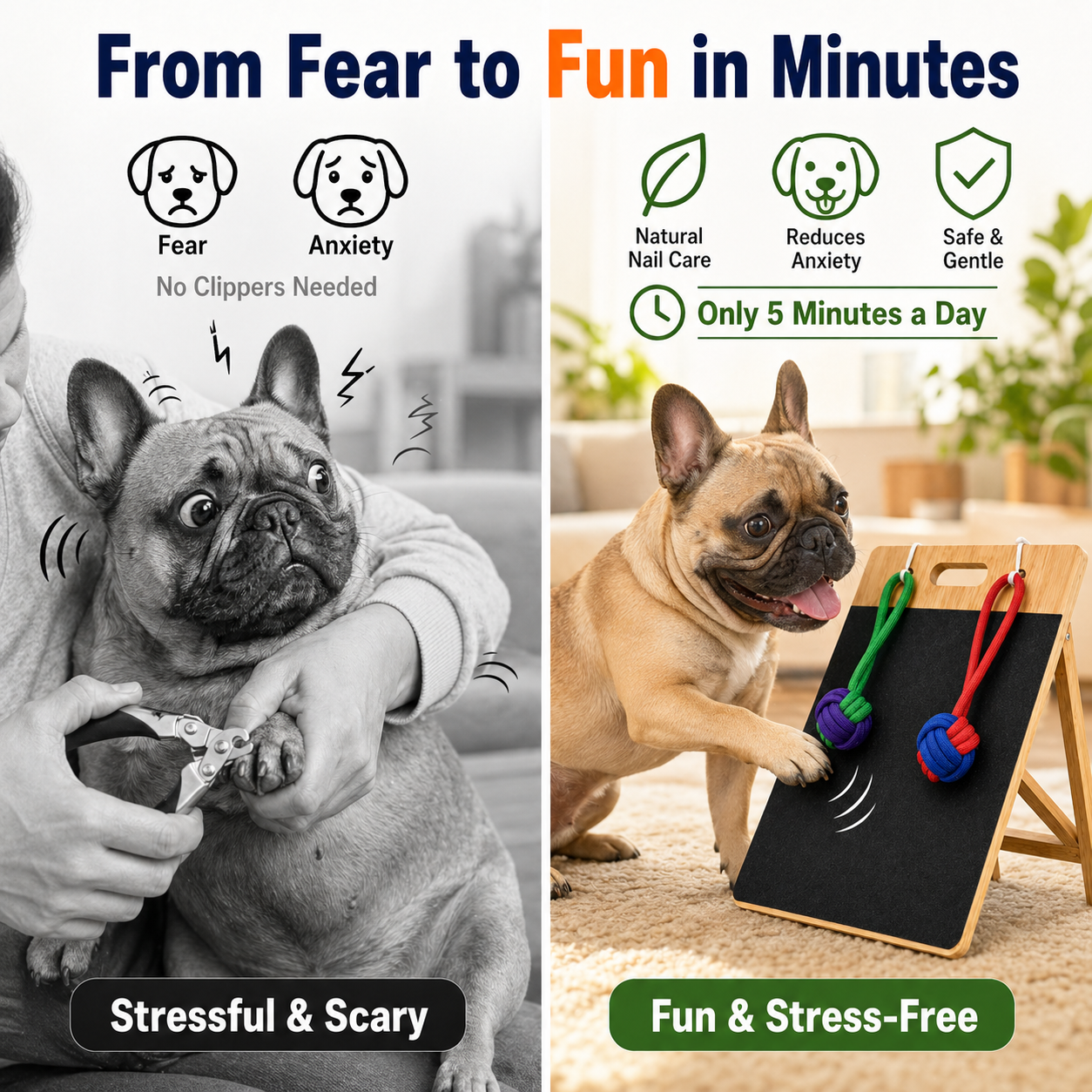 Dog Scratch Board for Nails – Bamboo Nail File with 2 Rope Toys