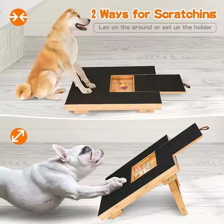 Dog Scratch Board with Treat Box - Bamboo Dog Scratch Pad for Nails